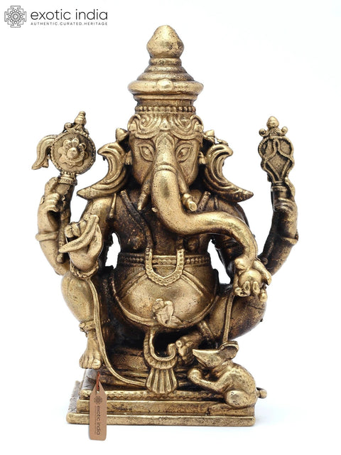 3" Small Four Armed Lord Ganesha Idol for Prosperity and Auspicious Beginnings | Copper Statue | Made in India