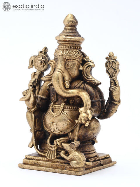 3" Small Four Armed Lord Ganesha Idol for Prosperity and Auspicious Beginnings | Copper Statue | Made in India
