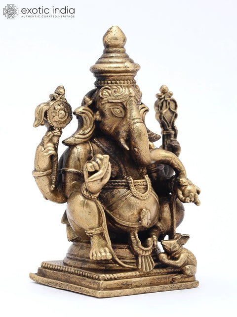 3" Small Four Armed Lord Ganesha Idol for Prosperity and Auspicious Beginnings | Copper Statue | Made in India