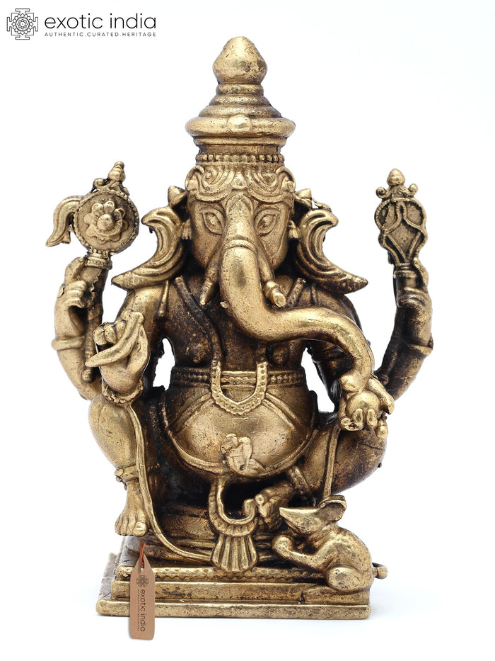 3" Four Armed Ganesha Copper Idol for Pooja and Prosperity