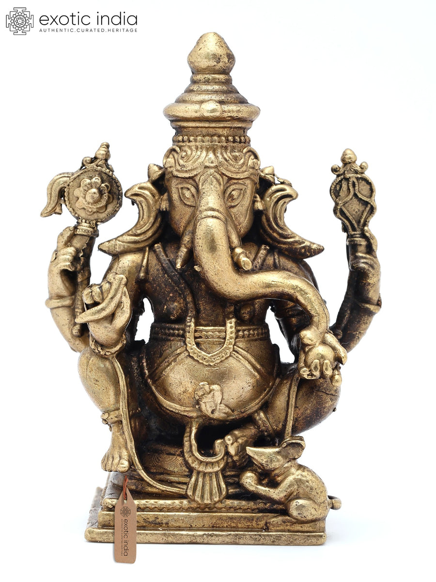 3" Four Armed Ganesha Copper Idol for Pooja and Prosperity