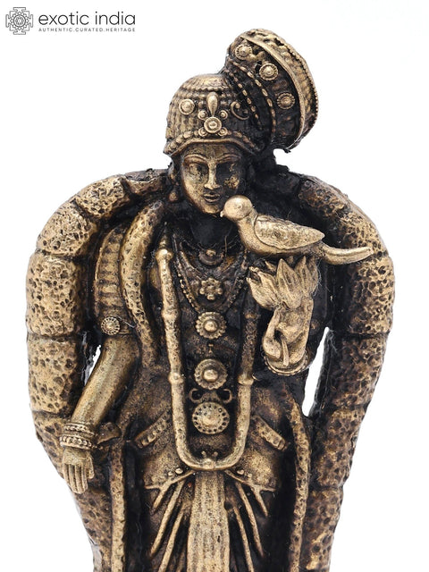 3" Small Goddess Meenakshi Standing on Pedestal - Form of Goddess Parvati | Copper Statue | Made in India
