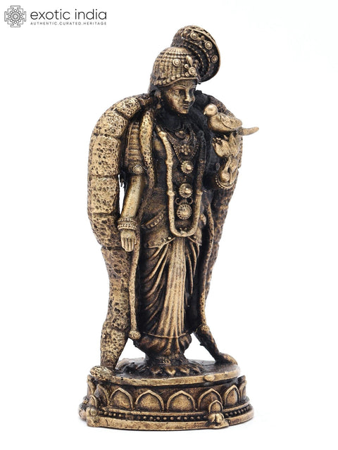 3" Small Goddess Meenakshi Standing on Pedestal - Form of Goddess Parvati | Copper Statue | Made in India