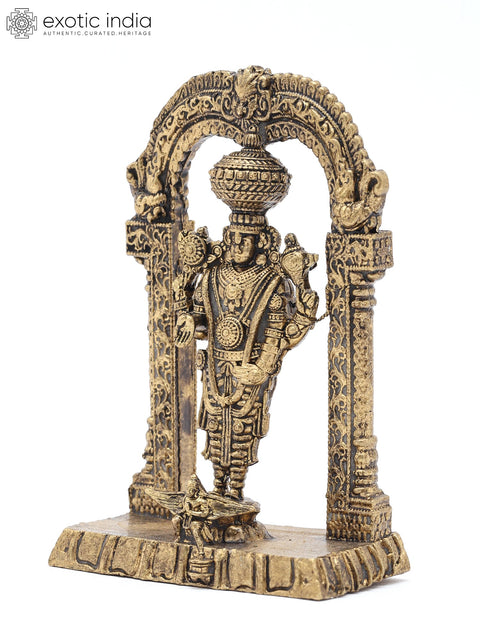 3" Small Lord Tirupati Balaji with Garuda Standing on Kirtimukha Arch | Copper Statue | Made in India
