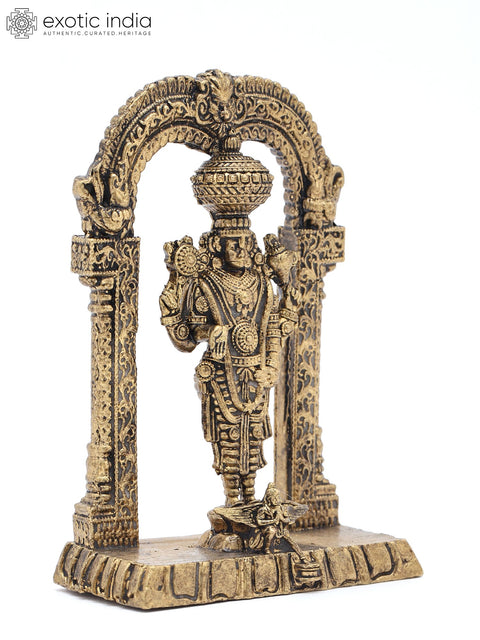3" Small Lord Tirupati Balaji with Garuda Standing on Kirtimukha Arch | Copper Statue | Made in India