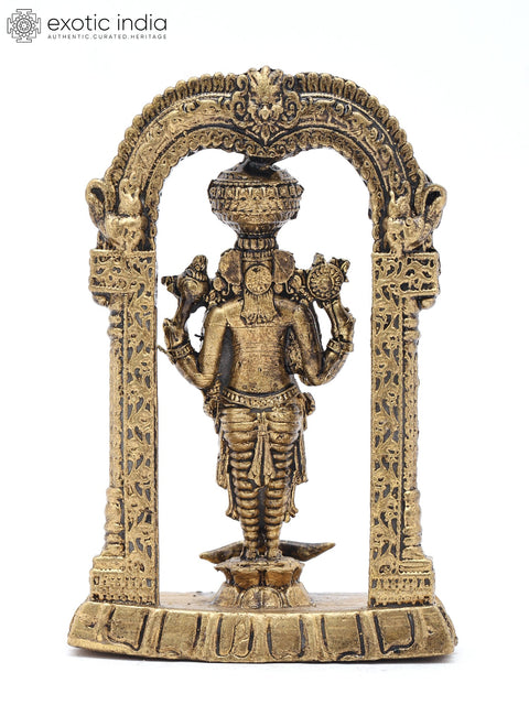 3" Small Lord Tirupati Balaji with Garuda Standing on Kirtimukha Arch | Copper Statue | Made in India