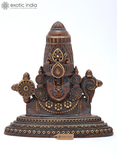 3" Small Tirupati Balaji Copper Bust with Vaishnava Symbols