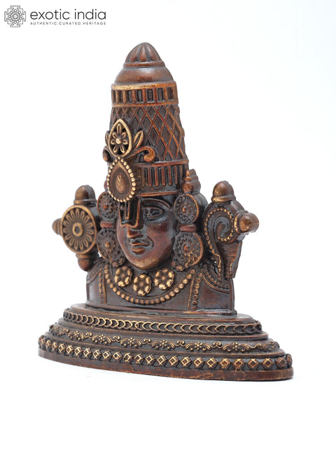 3" Small Bust of Tirupati Balaji with Vaishnava Symbols | Copper Statue | Made in India