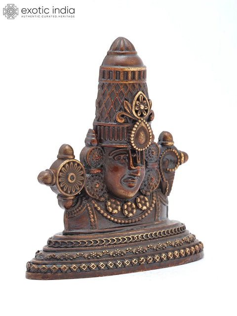 3" Small Bust of Tirupati Balaji with Vaishnava Symbols | Copper Statue | Made in India