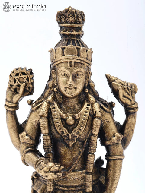5" Small Lord Vishnu Standing on Lotus with Shankh, Chakra, Gada & Padma | Copper Statue | Made in India