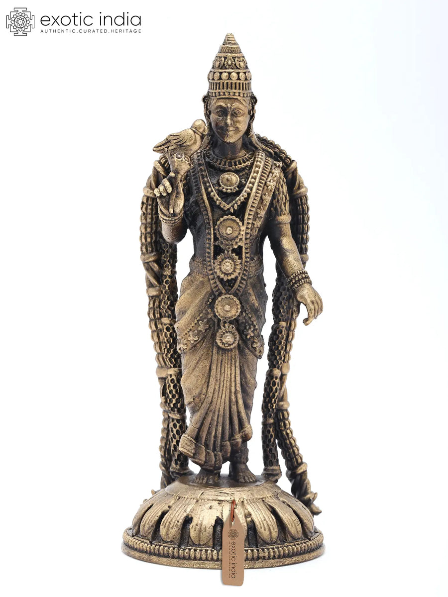 Small Goddess Meenakshi Standing Statue - Copper Sculpture for Pooja
