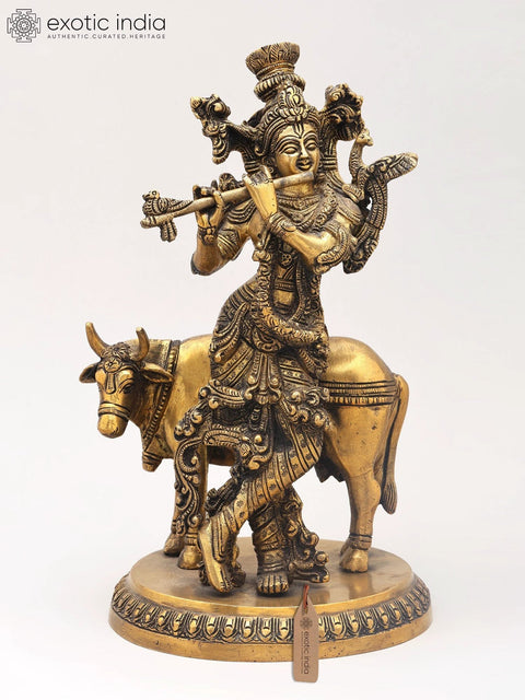 10" Gopala Lord Krishna, The Protector of Cows | Brass Statue