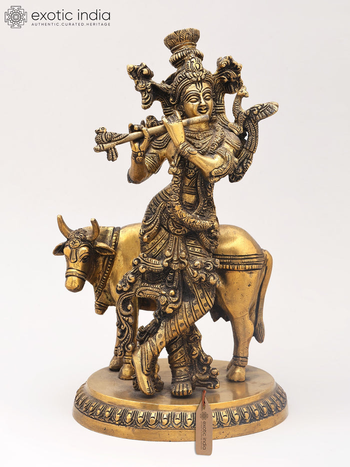 10" Gopala Krishna Brass Statue Handmade Home Decor