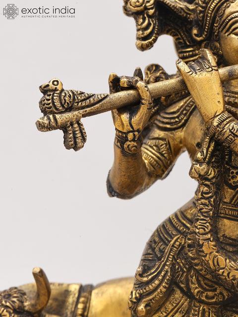 10" Gopala Lord Krishna, The Protector of Cows | Brass Statue