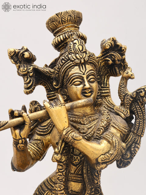 10" Gopala Lord Krishna, The Protector of Cows | Brass Statue