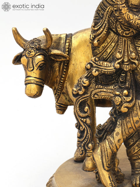 10" Gopala Lord Krishna, The Protector of Cows | Brass Statue