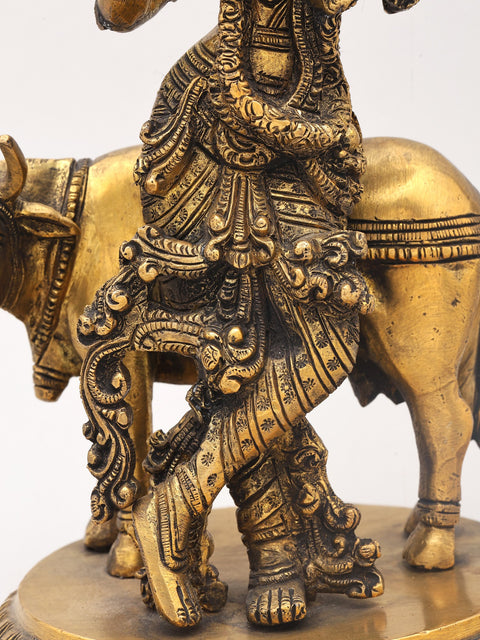 10" Gopala Lord Krishna, The Protector of Cows | Brass Statue