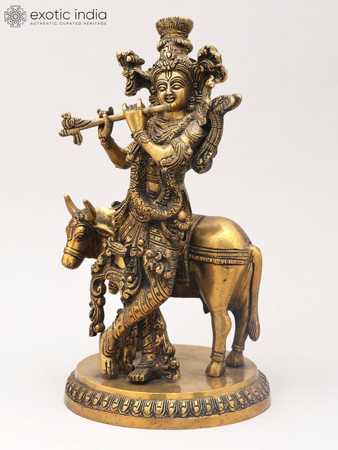 10" Gopala Lord Krishna, The Protector of Cows | Brass Statue