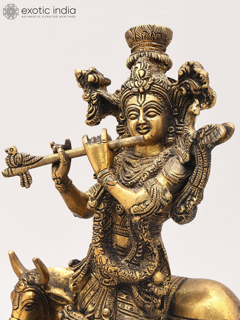 10" Gopala Lord Krishna, The Protector of Cows | Brass Statue