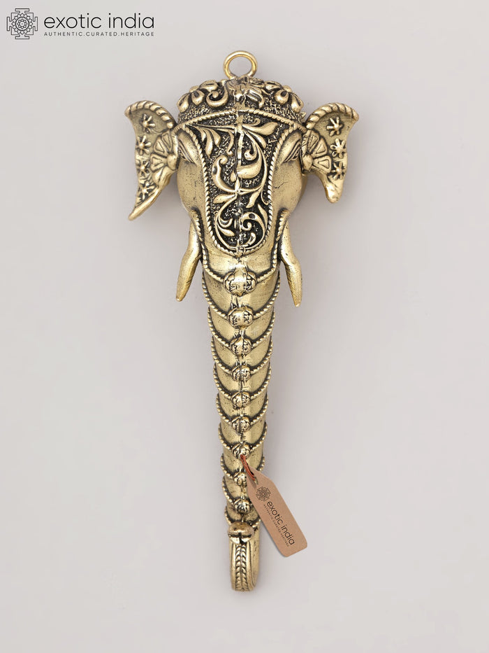 5" Small Brass Royal Elephant Face Wall Hanging Statue