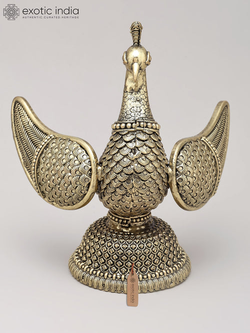 6" Superfine Brass Peacock Statue with Open Wings for Home Decor