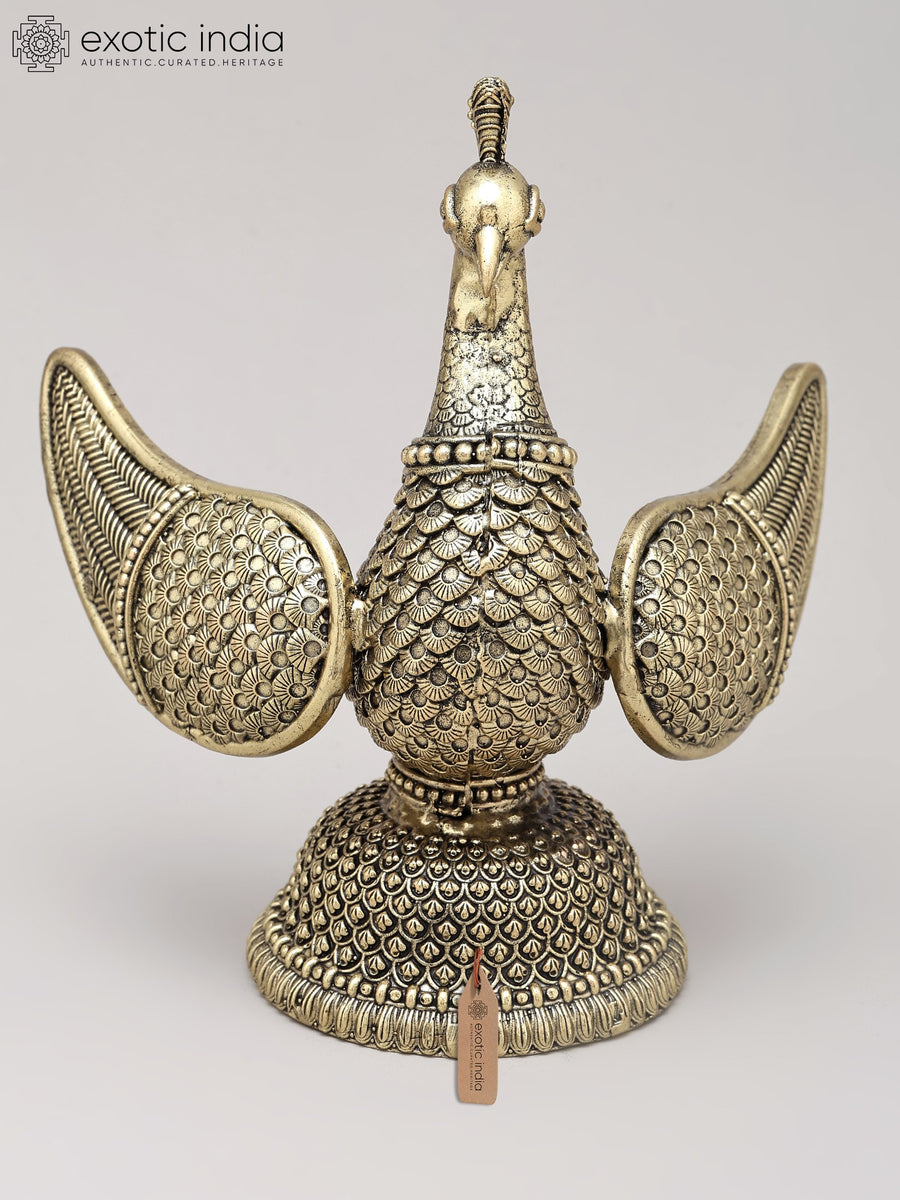 6" Superfine Brass Peacock Statue with Open Wings for Home Decor