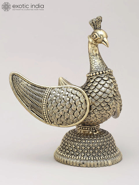 6" Small Superfine Decorative Peacock with Open Wings | Table Decor | Brass Statue