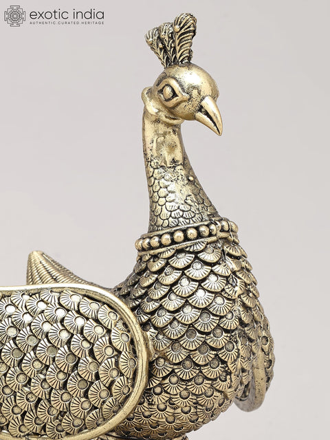 6" Small Superfine Decorative Peacock with Open Wings | Table Decor | Brass Statue