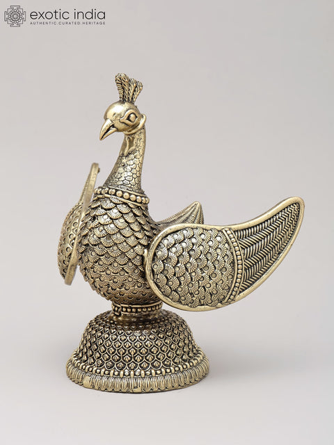 6" Small Superfine Decorative Peacock with Open Wings | Table Decor | Brass Statue
