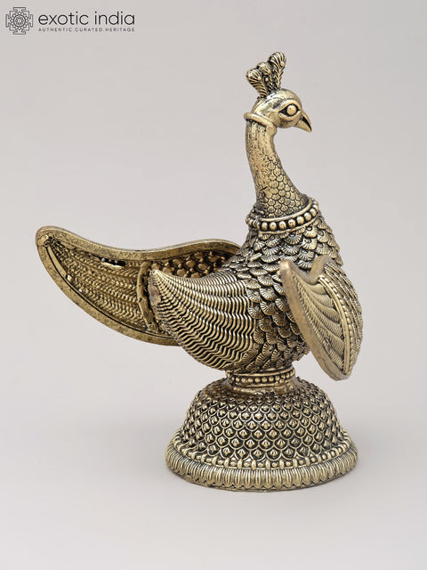6" Small Superfine Decorative Peacock with Open Wings | Table Decor | Brass Statue