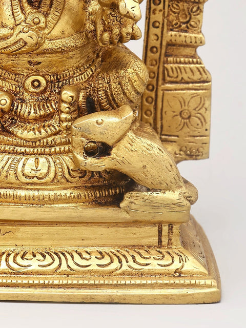 8" Chaturbhuja Lord Ganesha Seated on Kirtimukha Throne | Brass Statue