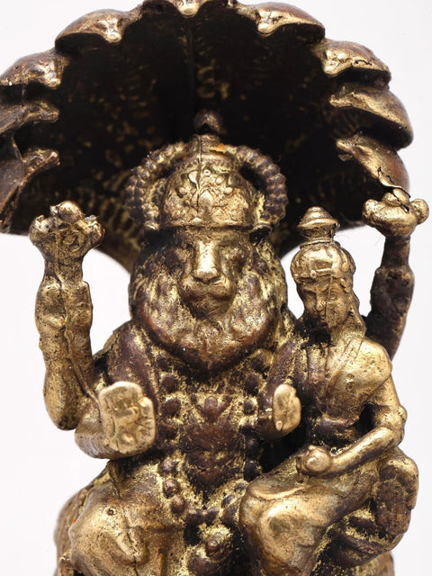 Small Seated Lord Narasimha and Goddess Lakshmi | Copper Statue | Made in India