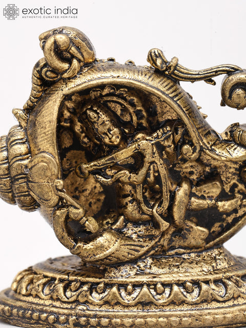 Small Divine Lord Krishna Playing Flute Inside Conch (Shankh) | Copper Statue | Made in India