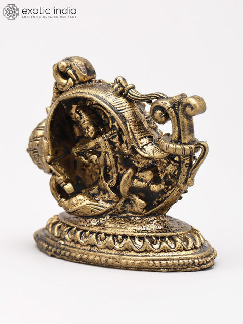 Small Divine Lord Krishna Playing Flute Inside Conch (Shankh) | Copper Statue | Made in India