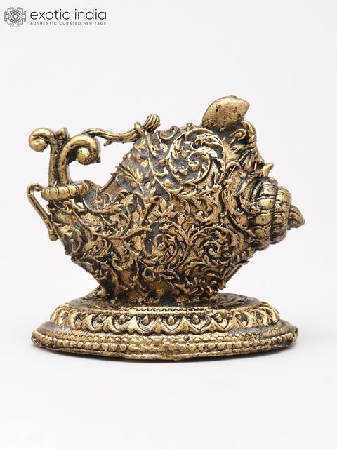 Small Divine Lord Krishna Playing Flute Inside Conch (Shankh) | Copper Statue | Made in India