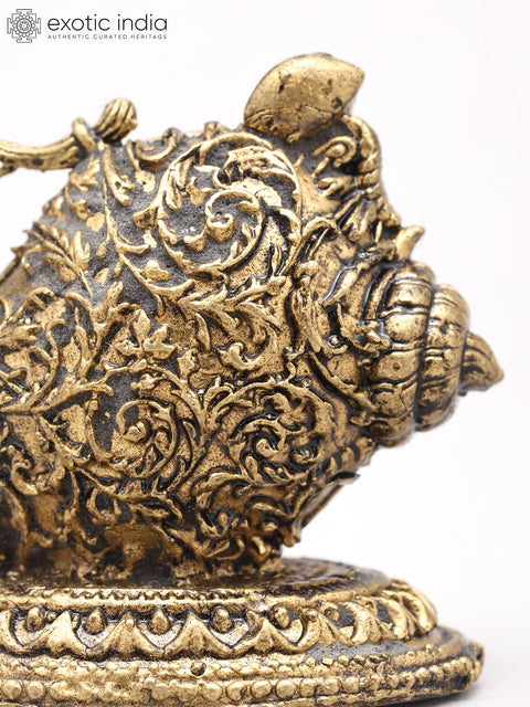 Small Divine Lord Krishna Playing Flute Inside Conch (Shankh) | Copper Statue | Made in India