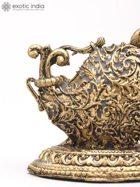 Small Divine Lord Krishna Playing Flute Inside Conch (Shankh) | Copper Statue | Made in India