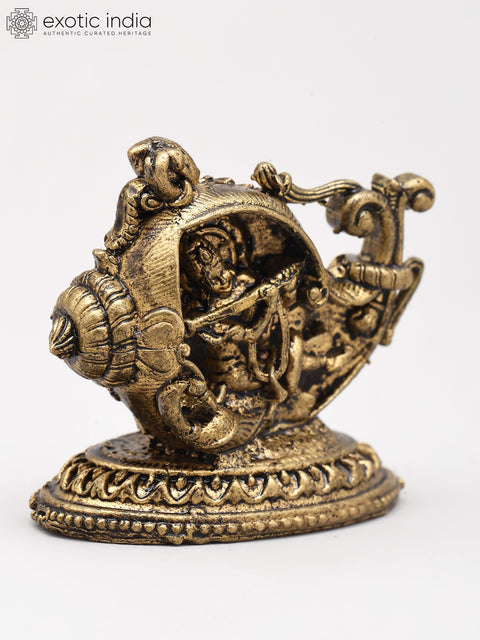 Small Divine Lord Krishna Playing Flute Inside Conch (Shankh) | Copper Statue | Made in India
