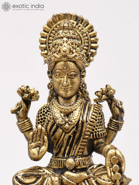 Small Goddess Dhanalakshmi Idol on Lotus - Goddess of Wealth | Copper Statue | Made in India