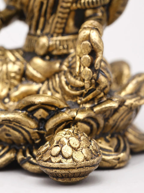 Small Goddess Dhanalakshmi Idol on Lotus - Goddess of Wealth | Copper Statue | Made in India
