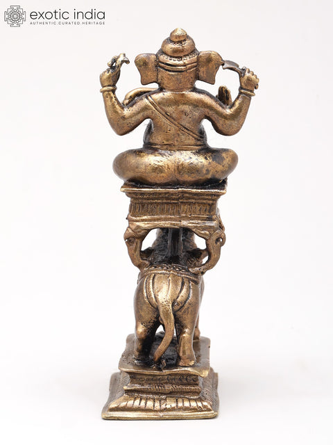 4" Small Lord Ganesha Seated on Mushak - Symbol of Strength and Wisdom