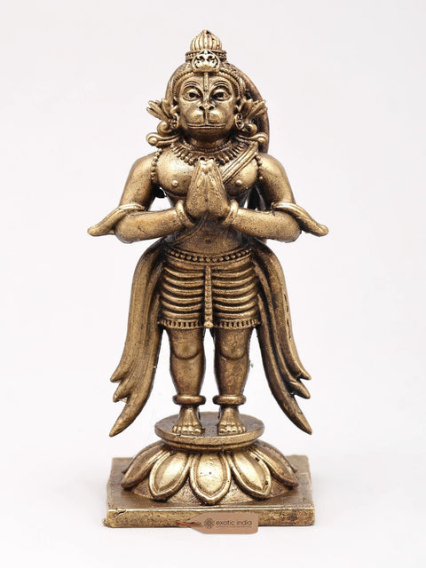 3" Small Lord Hanuman Standing on Lotus with Namaskar Mudra | Copper Statue | Made in India
