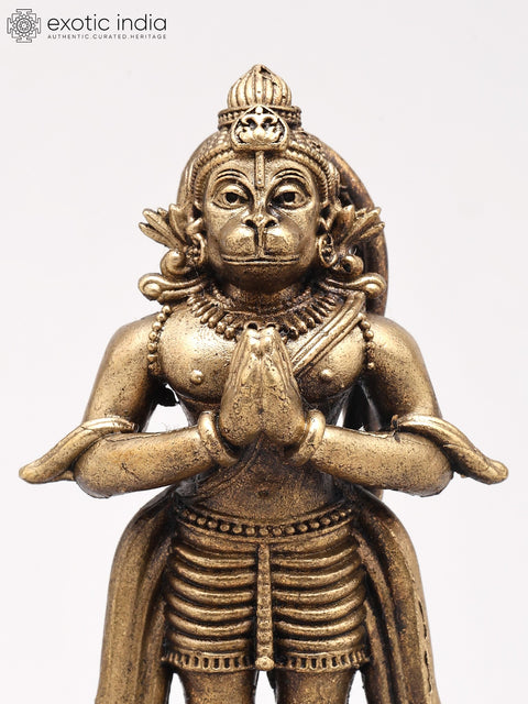 3" Small Lord Hanuman Standing on Lotus with Namaskar Mudra | Copper Statue | Made in India