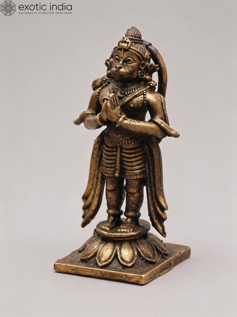 2" Small Lord Hanuman Standing on Lotus with Namaskar Mudra | Copper Statue | Made in India