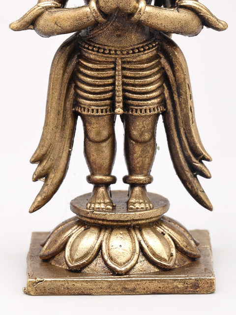 3" Small Lord Hanuman Standing on Lotus with Namaskar Mudra | Copper Statue | Made in India