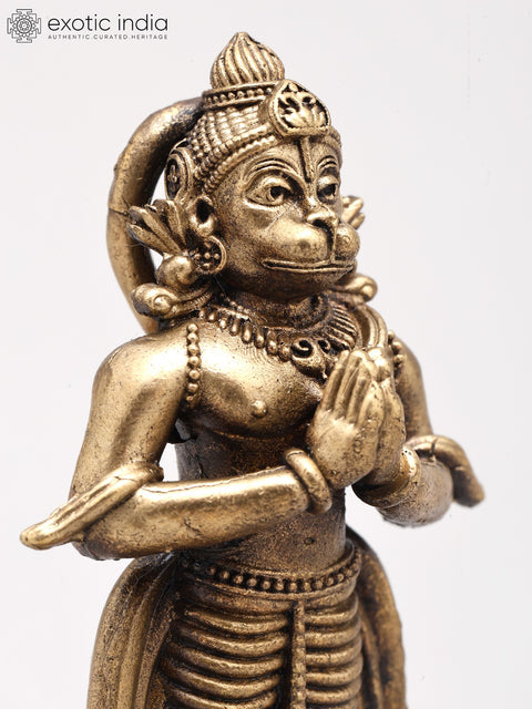 3" Small Lord Hanuman Standing on Lotus with Namaskar Mudra | Copper Statue | Made in India