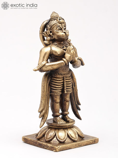 3" Small Lord Hanuman Standing on Lotus with Namaskar Mudra | Copper Statue | Made in India