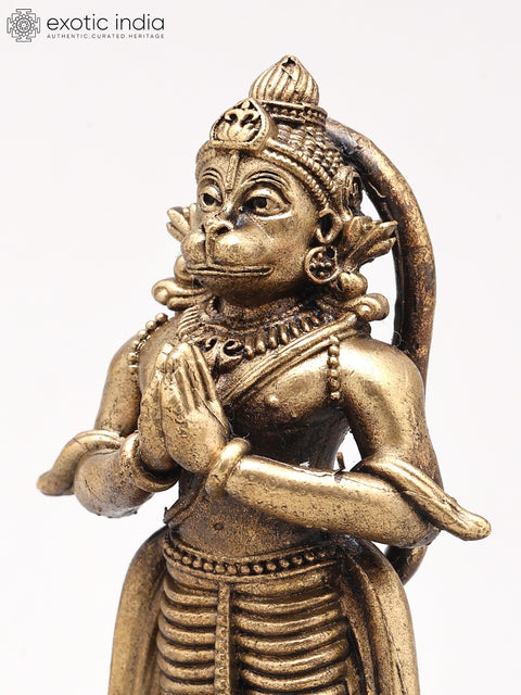 3" Small Lord Hanuman Standing on Lotus with Namaskar Mudra | Copper Statue | Made in India
