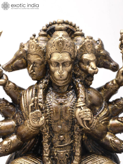 2" Small Panchamukhi Hanuman Seated in Blessing Gesture | Handmade | Copper Statue