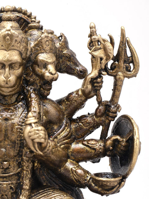 2" Small Panchamukhi Hanuman Seated in Blessing Gesture | Handmade | Copper Statue